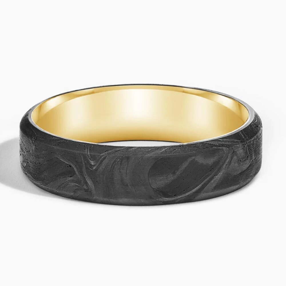 💍 Bennett 6mm Wedding Band – Forged Carbon & 18K Yellow Gold